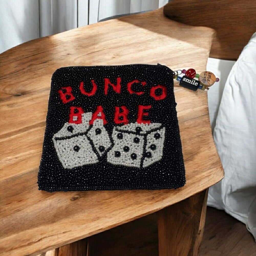 Bunco Babe Beaded Coin Purse Dice Game Zipper with Charms Zip 4.4 x 4.4"